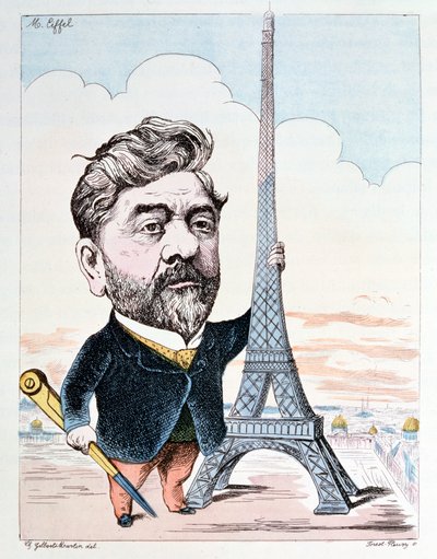 Gustave Eiffel with the Eiffel Tower, engraved by Forest Fleury by Charles Gilbert Martin